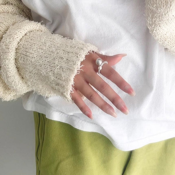 Beaded Faux Silver Sterling Elastic Pearl Ring 925 FashionChic