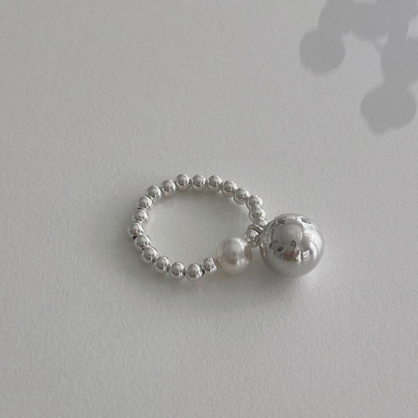 Beaded Faux Silver Sterling Elastic Pearl Ring 925 FashionChic