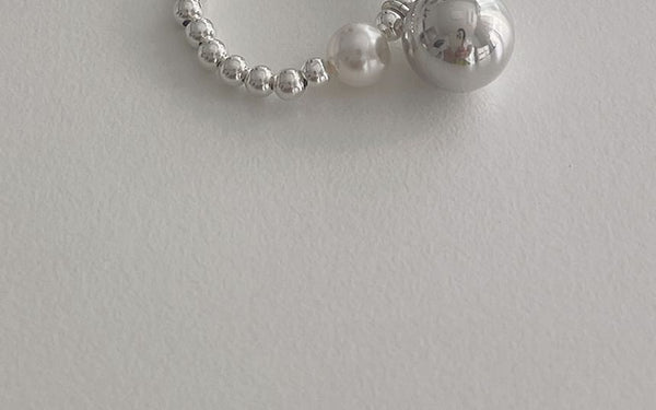 Beaded Faux Silver Sterling Elastic Pearl Ring 925 FashionChic