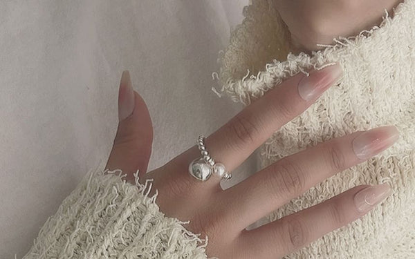 Beaded Faux Silver Sterling Elastic Pearl Ring 925 FashionChic