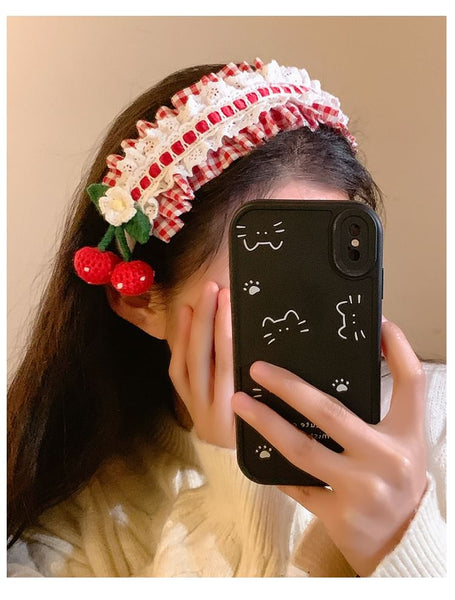 Plaid Ruffle Detail Headband Cherry FashionChic