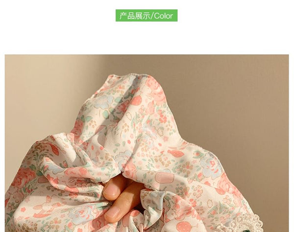 Square Applique Floral Cherry Print Scrunchie FashionChic