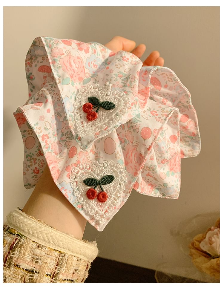 Square Applique Floral Cherry Print Scrunchie FashionChic