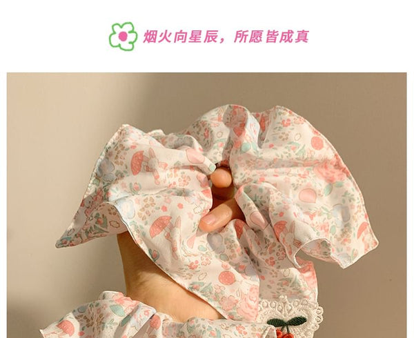 Square Applique Floral Cherry Print Scrunchie FashionChic