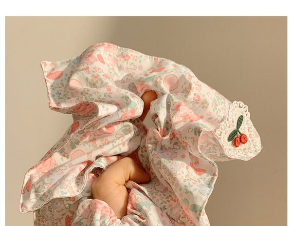 Square Applique Floral Cherry Print Scrunchie FashionChic