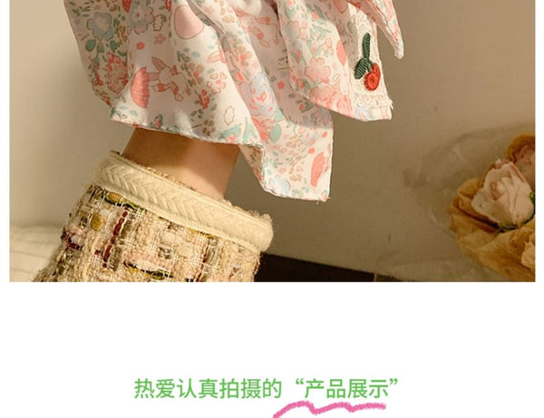 Square Applique Floral Cherry Print Scrunchie FashionChic