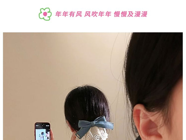 Clip Hair Denim Ruffle Panel Bow FashionChic