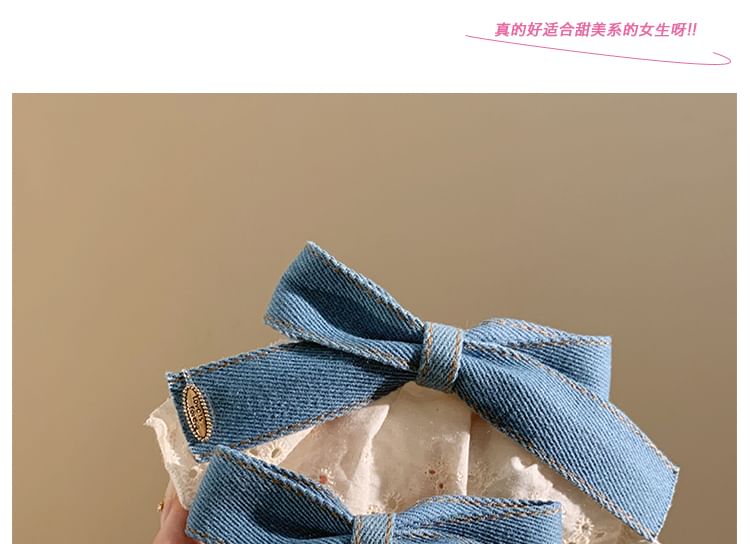 Clip Hair Denim Ruffle Panel Bow FashionChic