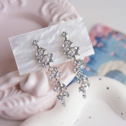 Drop Earring Clip-On Rhinestone Leaf / FashionChic