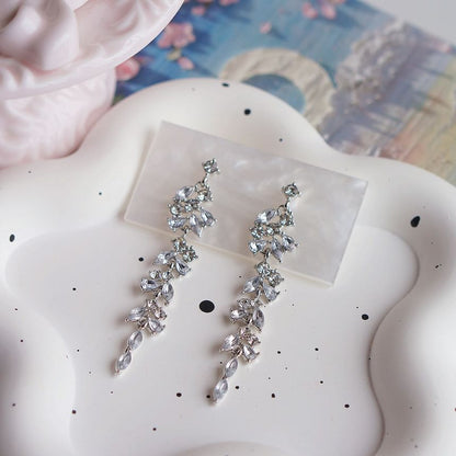 Drop Earring Clip-On Rhinestone Leaf / FashionChic