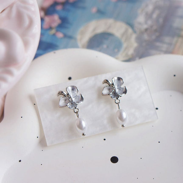 / Pearl Butterfly Clip-On Faux Earring Drop FashionChic