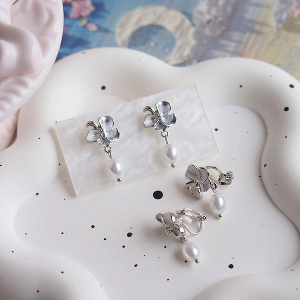 / Pearl Butterfly Clip-On Faux Earring Drop FashionChic