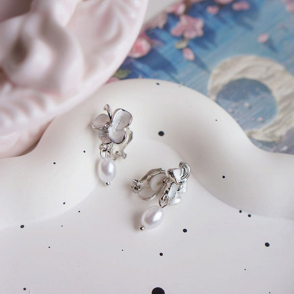 / Pearl Butterfly Clip-On Faux Earring Drop FashionChic