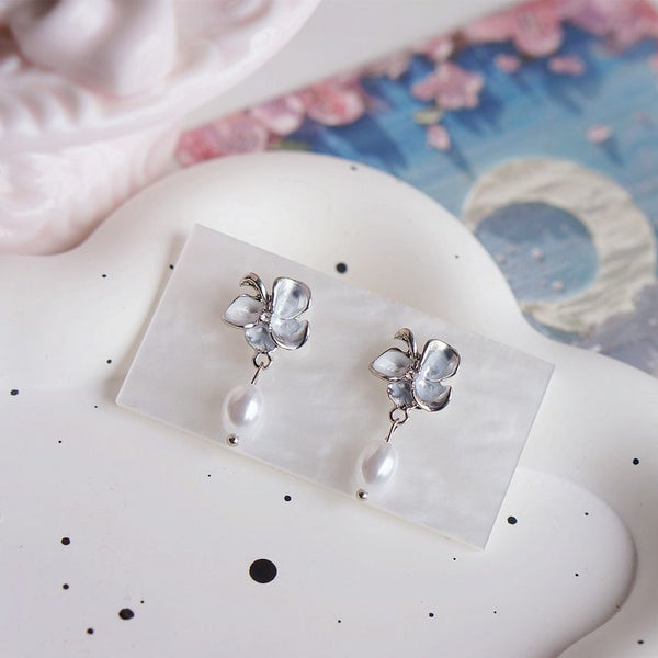 / Pearl Butterfly Clip-On Faux Earring Drop FashionChic