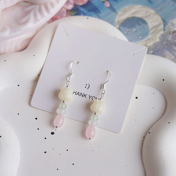 Beaded Flower / Earring Clip-On Hook Drop FashionChic