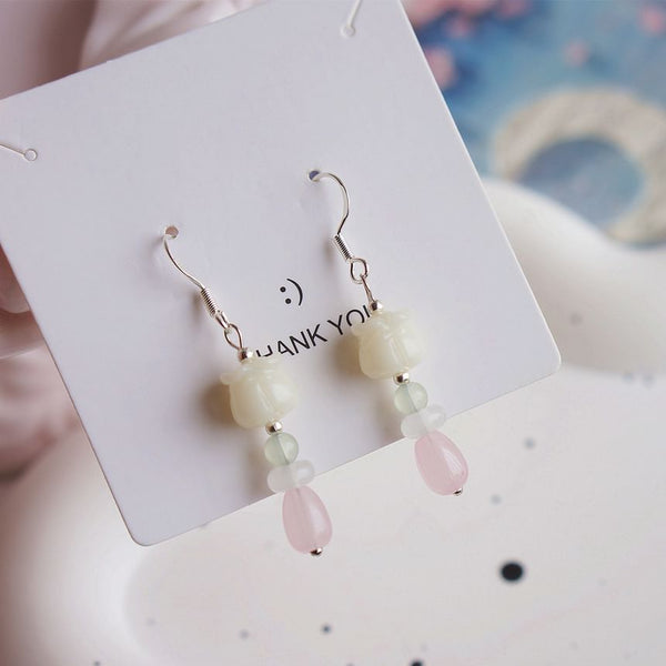 Beaded Flower / Earring Clip-On Hook Drop FashionChic