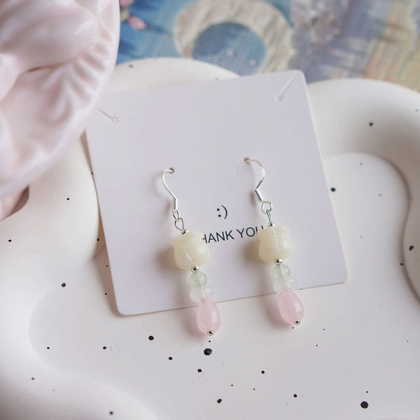 Beaded Flower / Earring Clip-On Hook Drop FashionChic