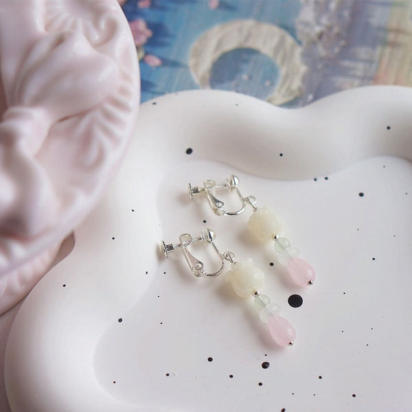 Beaded Flower / Earring Clip-On Hook Drop FashionChic