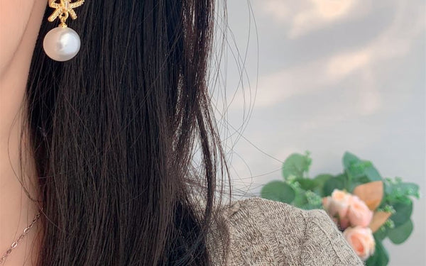 Rhinestone Earring Drop Huggie Pearl Faux Bow FashionChic