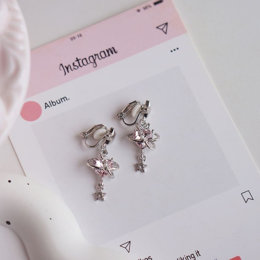 Rhinestone Heart / Clip-On Drop Earring Star FashionChic