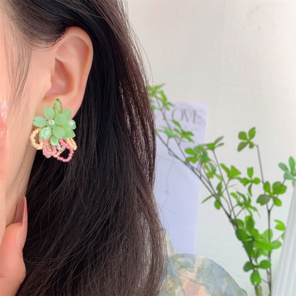 Flower Clip-On Earring Faux Beaded Stud / Pearl Ear FashionChic