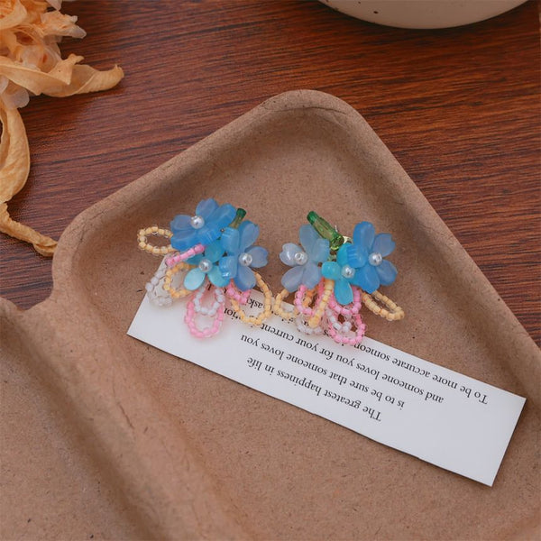 Flower Clip-On Earring Faux Beaded Stud / Pearl Ear FashionChic