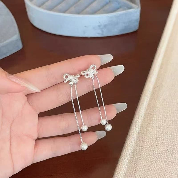 Pearl Bowknot Faux Earring Dangle Rhinestone FashionChic