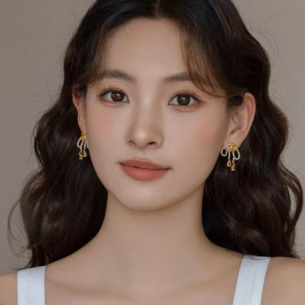 Stud Beaded Earring Bow FashionChic