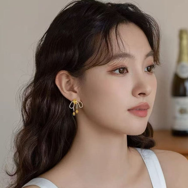 Stud Beaded Earring Bow FashionChic