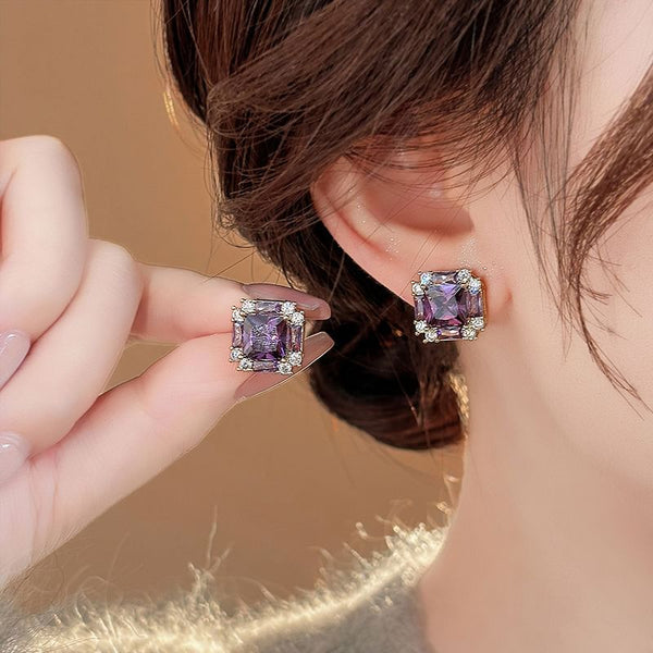 Gemstone Stud Earring Square FashionChic