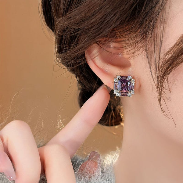 Gemstone Stud Earring Square FashionChic
