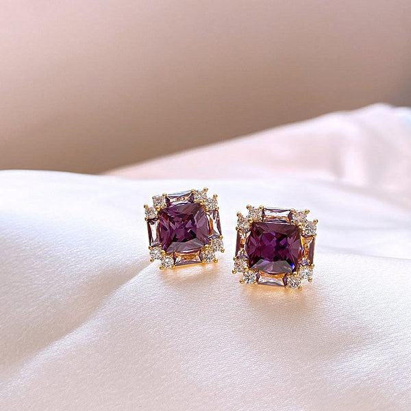 Gemstone Stud Earring Square FashionChic