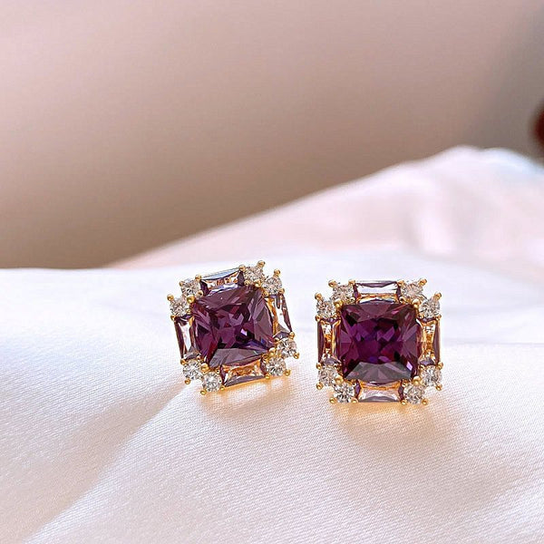 Gemstone Stud Earring Square FashionChic