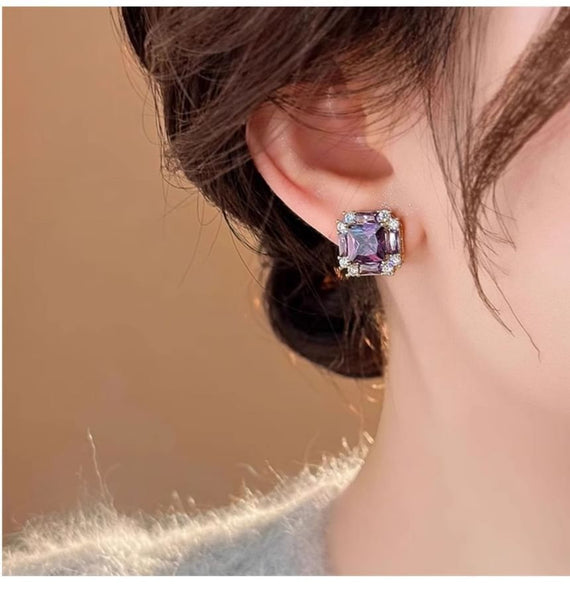 Gemstone Stud Earring Square FashionChic