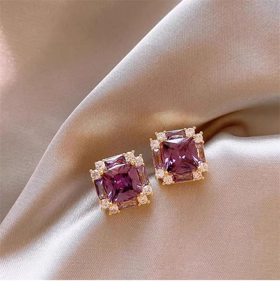 Gemstone Stud Earring Square FashionChic