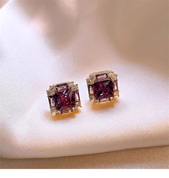 Gemstone Stud Earring Square FashionChic