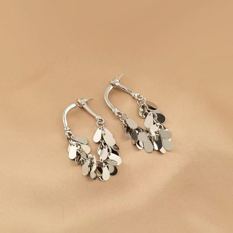 Disc Dangle Fringed Alloy Earring FashionChic