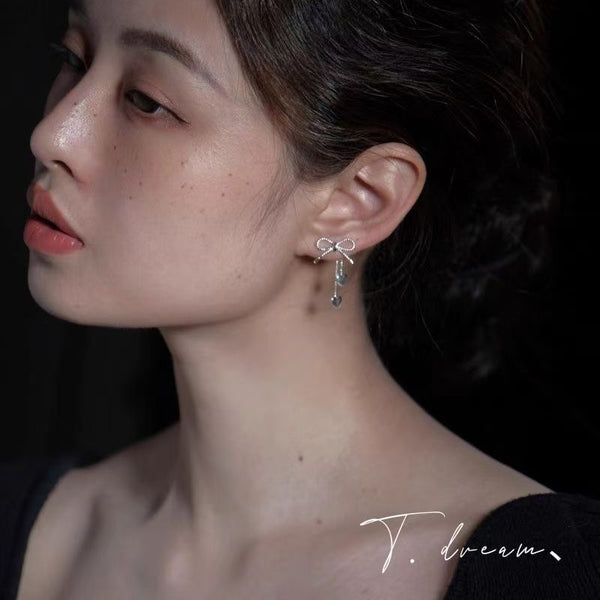 Alloy Earring Heart Dangle Bow FashionChic