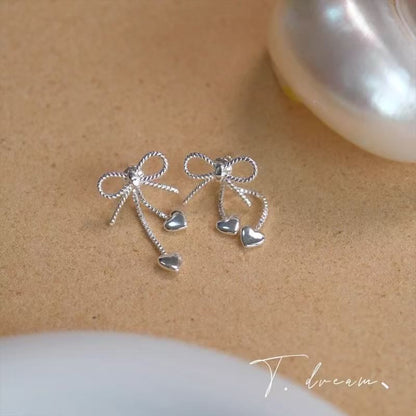 Alloy Earring Heart Dangle Bow FashionChic