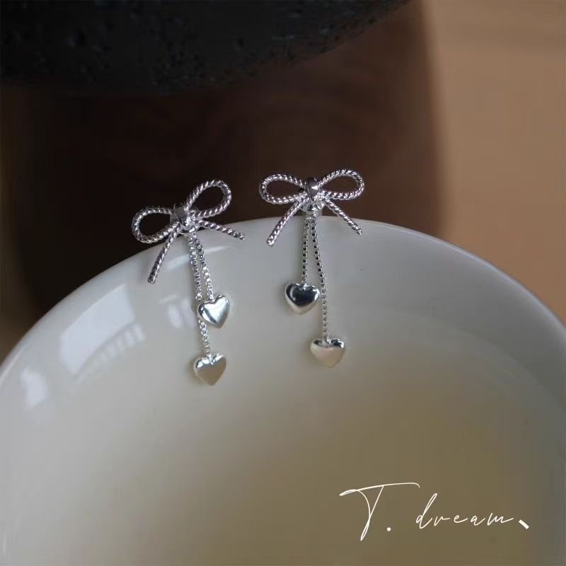 Alloy Earring Heart Dangle Bow FashionChic