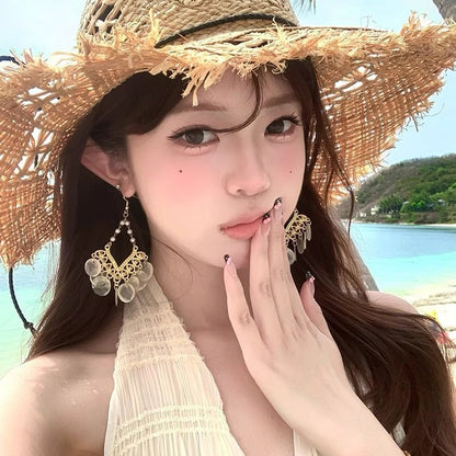 Alloy Chandelier Disc Earring Shell FashionChic