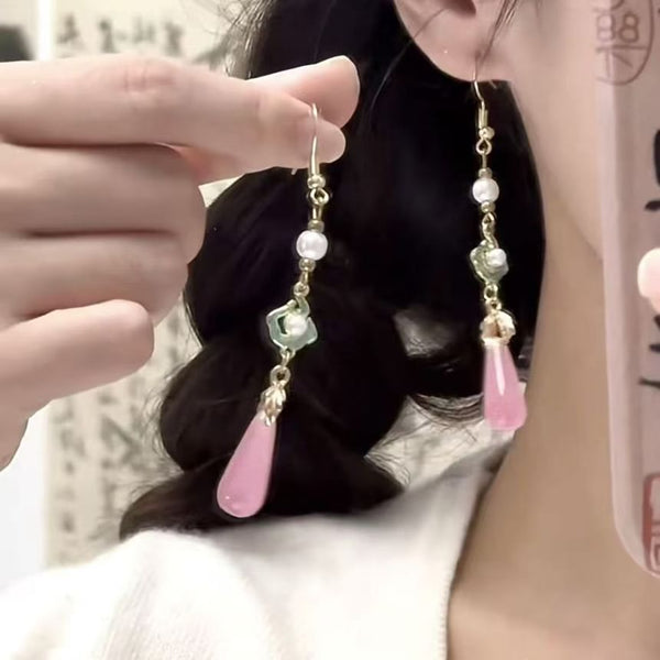 Gemstone Alloy Pearl Dangle Earring Faux FashionChic