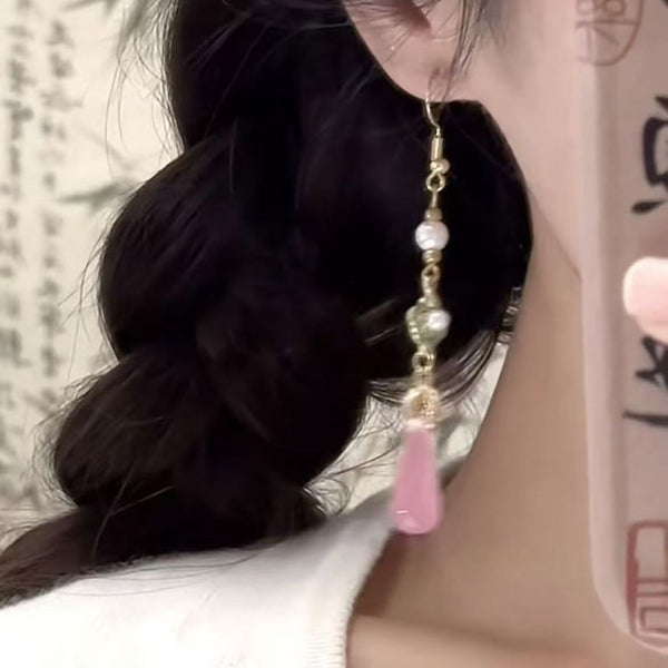 Gemstone Alloy Pearl Dangle Earring Faux FashionChic