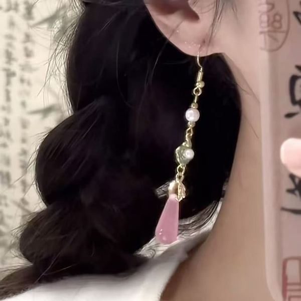 Gemstone Alloy Pearl Dangle Earring Faux FashionChic