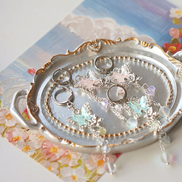 Butterfly Earring / Clip-On Bead Sterling 925 Silver Drop FashionChic