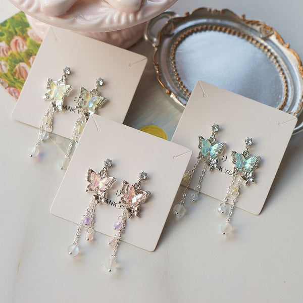 Butterfly Earring / Clip-On Bead Sterling 925 Silver Drop FashionChic