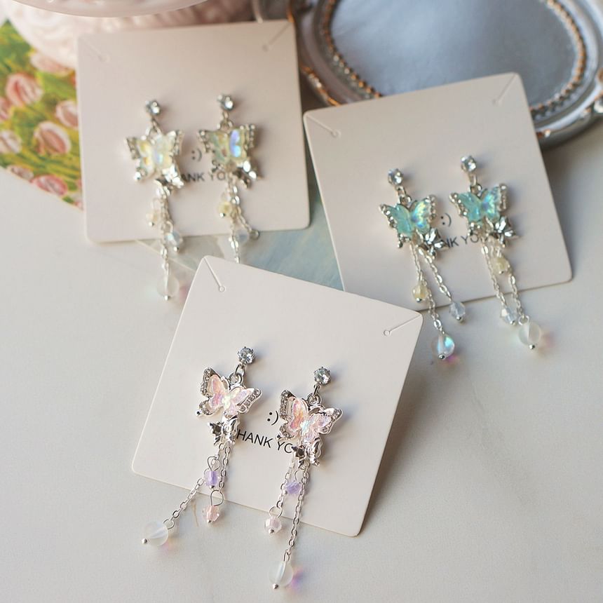 Butterfly Earring / Clip-On Bead Sterling 925 Silver Drop FashionChic