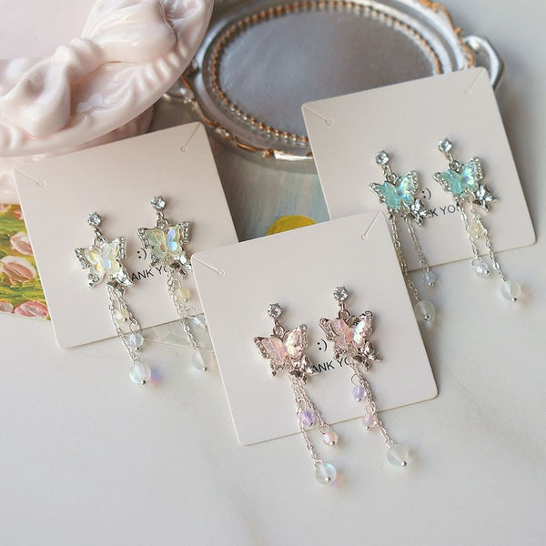 Butterfly Earring / Clip-On Bead Sterling 925 Silver Drop FashionChic