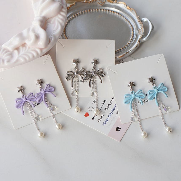 Silver Drop Sterling / Faux Pearl Clip-On 925 Bow Earring FashionChic