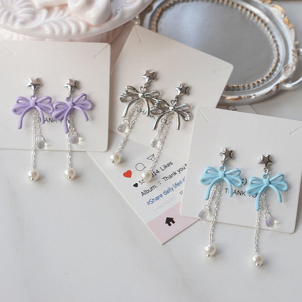 Silver Drop Sterling / Faux Pearl Clip-On 925 Bow Earring FashionChic